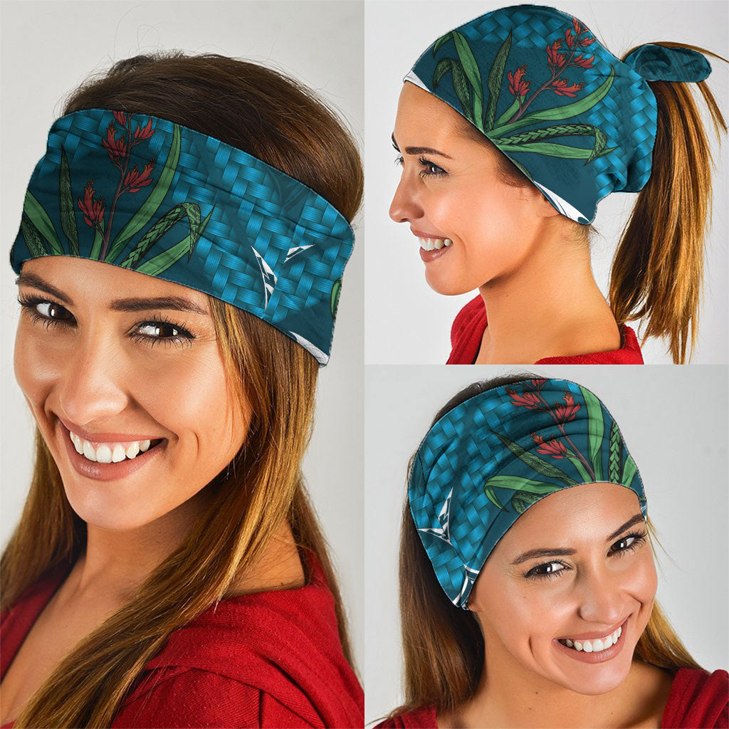 Rongoa Maori New Zealand Harakeke Neck Gaiter NZ Weaving Pattern Dark Teal LT14 - Polynesian Pride