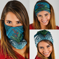 Rongoa Maori New Zealand Harakeke Neck Gaiter NZ Weaving Pattern Dark Teal LT14 - Polynesian Pride