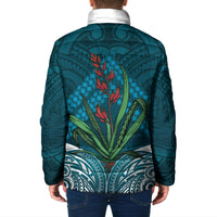 Rongoa Maori New Zealand Harakeke Padded Jacket NZ Weaving Pattern Dark Teal LT14 - Polynesian Pride