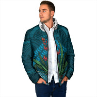 Rongoa Maori New Zealand Harakeke Padded Jacket NZ Weaving Pattern Dark Teal LT14 - Polynesian Pride