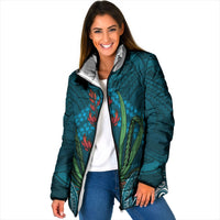 Rongoa Maori New Zealand Harakeke Padded Jacket NZ Weaving Pattern Dark Teal LT14 Women Dark Teal - Polynesian Pride