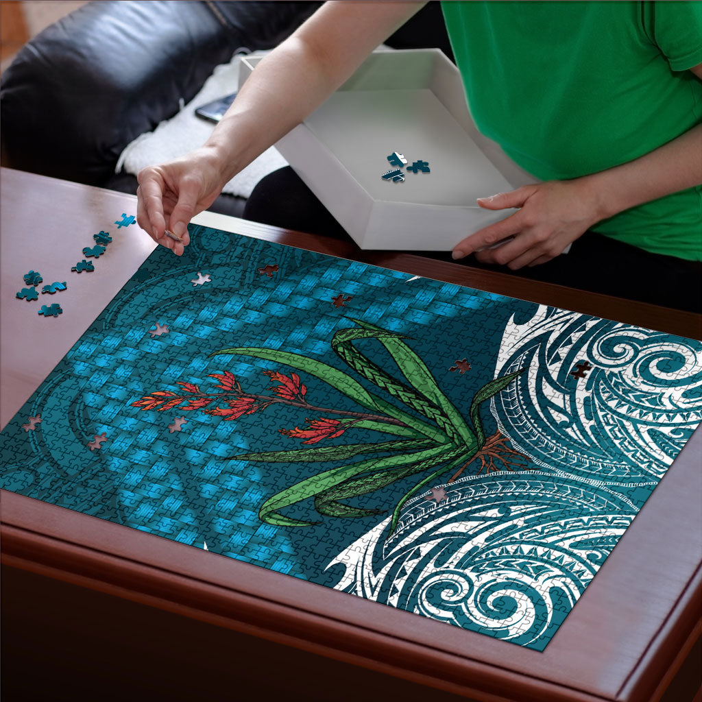 Rongoa Maori New Zealand Harakeke Puzzle NZ Weaving Pattern Dark Teal LT14 - Polynesian Pride