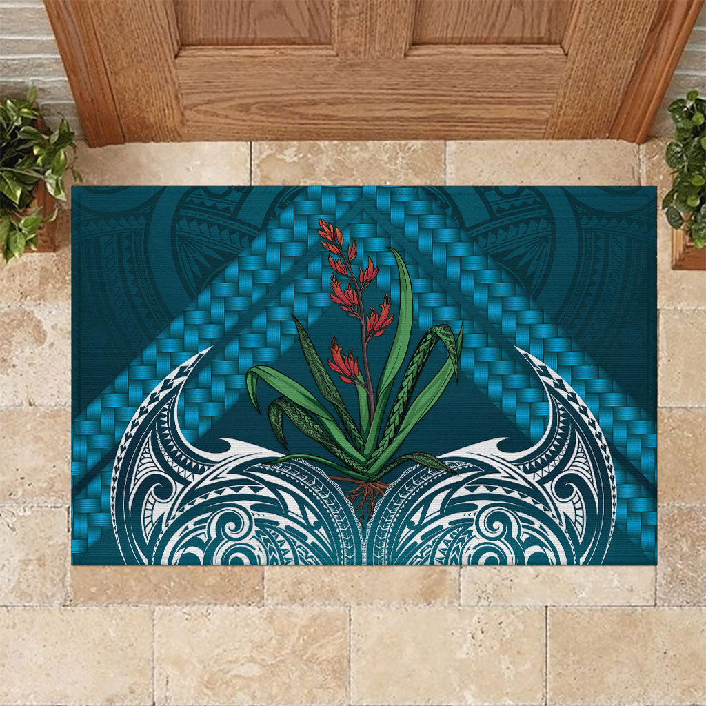 Rongoa Maori New Zealand Harakeke Rubber Doormat NZ Weaving Pattern Dark Teal LT14 Dark Teal - Polynesian Pride