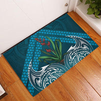 Rongoa Maori New Zealand Harakeke Rubber Doormat NZ Weaving Pattern Dark Teal LT14 - Polynesian Pride