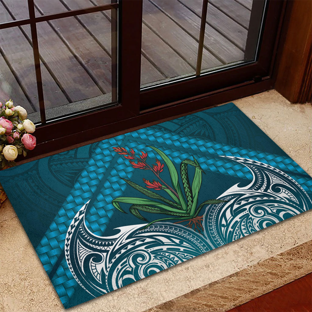 Rongoa Maori New Zealand Harakeke Rubber Doormat NZ Weaving Pattern Dark Teal LT14 - Polynesian Pride