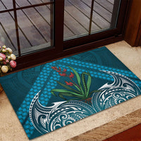 Rongoa Maori New Zealand Harakeke Rubber Doormat NZ Weaving Pattern Dark Teal LT14 - Polynesian Pride