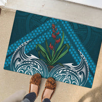 Rongoa Maori New Zealand Harakeke Rubber Doormat NZ Weaving Pattern Dark Teal LT14 - Polynesian Pride