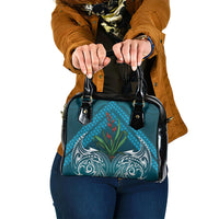Rongoa Maori New Zealand Harakeke Shoulder Handbag NZ Weaving Pattern Dark Teal LT14 One Size Dark Teal - Polynesian Pride