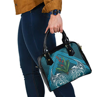 Rongoa Maori New Zealand Harakeke Shoulder Handbag NZ Weaving Pattern Dark Teal LT14 - Polynesian Pride