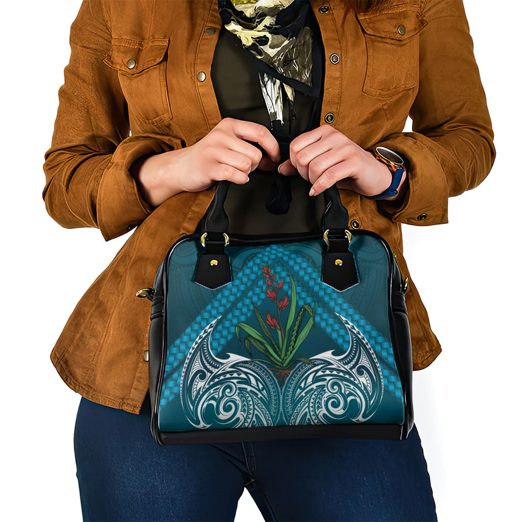 Rongoa Maori New Zealand Harakeke Shoulder Handbag NZ Weaving Pattern Dark Teal LT14 - Polynesian Pride