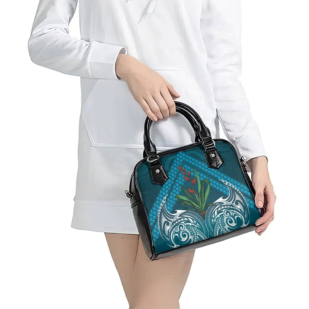 Rongoa Maori New Zealand Harakeke Shoulder Handbag NZ Weaving Pattern Dark Teal LT14 - Polynesian Pride