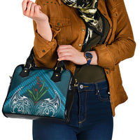 Rongoa Maori New Zealand Harakeke Shoulder Handbag NZ Weaving Pattern Dark Teal LT14 - Polynesian Pride