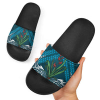 Rongoa Maori New Zealand Harakeke Slide Sandals NZ Weaving Pattern Dark Teal LT14 - Polynesian Pride