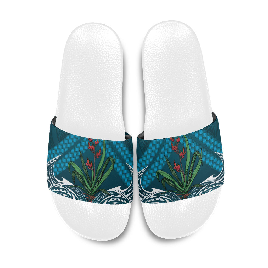 Rongoa Maori New Zealand Harakeke Slide Sandals NZ Weaving Pattern Dark Teal LT14 Dark Teal - Polynesian Pride