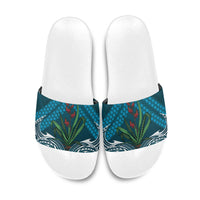 Rongoa Maori New Zealand Harakeke Slide Sandals NZ Weaving Pattern Dark Teal LT14 Dark Teal - Polynesian Pride
