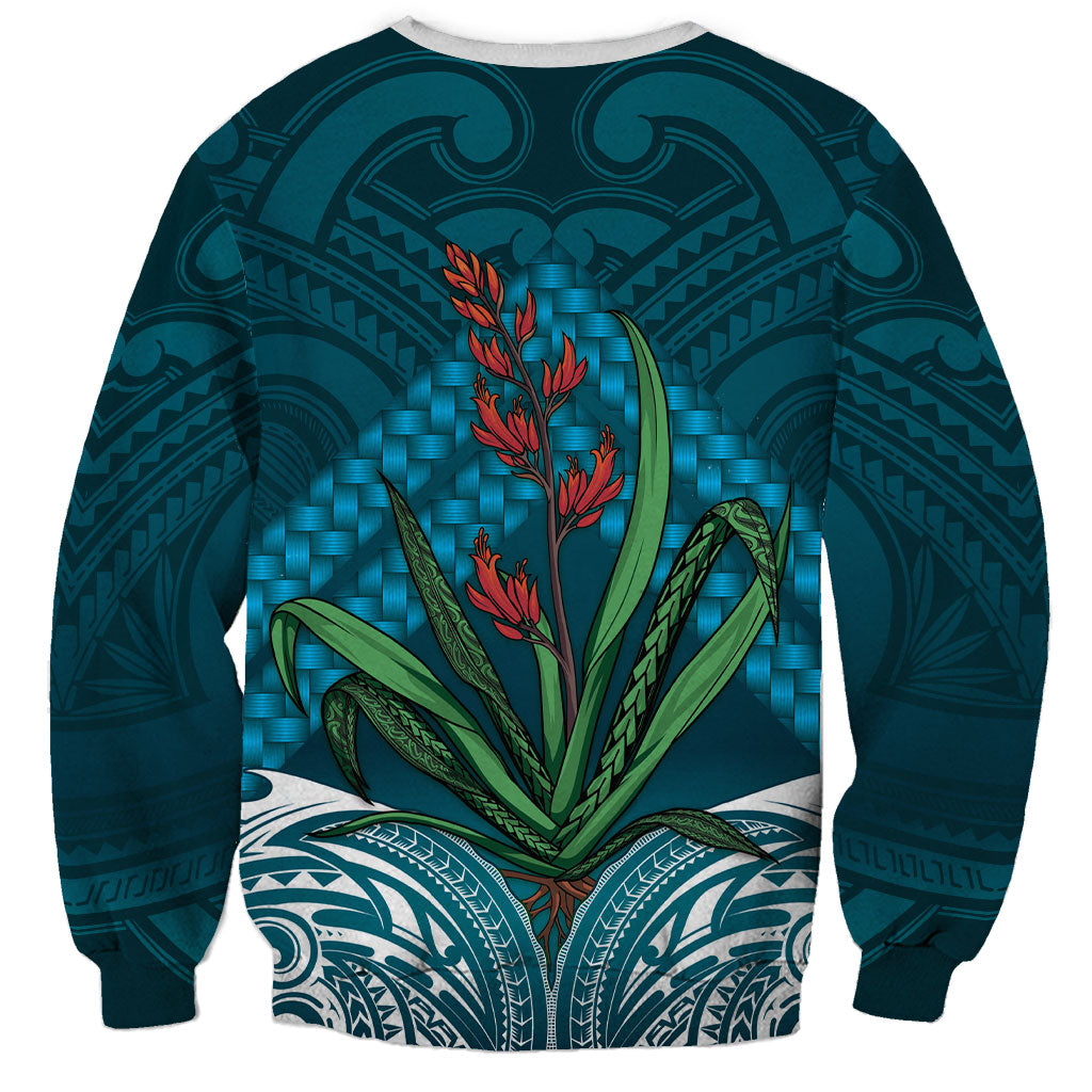 Rongoa Maori New Zealand Harakeke Sweatshirt NZ Weaving Pattern Dark Teal LT14 - Polynesian Pride