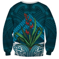 Rongoa Maori New Zealand Harakeke Sweatshirt NZ Weaving Pattern Dark Teal LT14 - Polynesian Pride