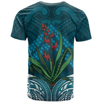 Rongoa Maori New Zealand Harakeke T Shirt NZ Weaving Pattern Dark Teal LT14 - Polynesian Pride