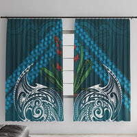 Rongoa Maori New Zealand Harakeke Window Curtain NZ Weaving Pattern Dark Teal LT14 With Hooks Dark Teal - Polynesian Pride