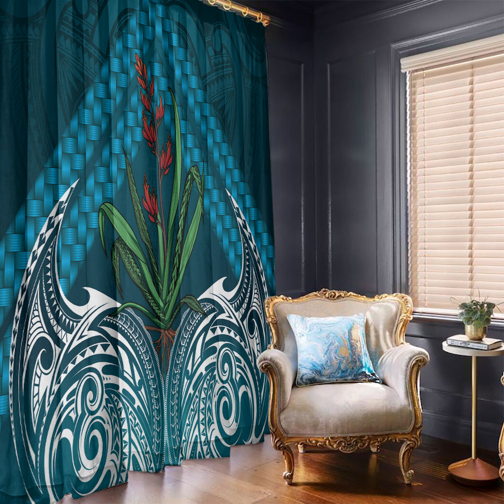 Rongoa Maori New Zealand Harakeke Window Curtain NZ Weaving Pattern Dark Teal LT14 - Polynesian Pride
