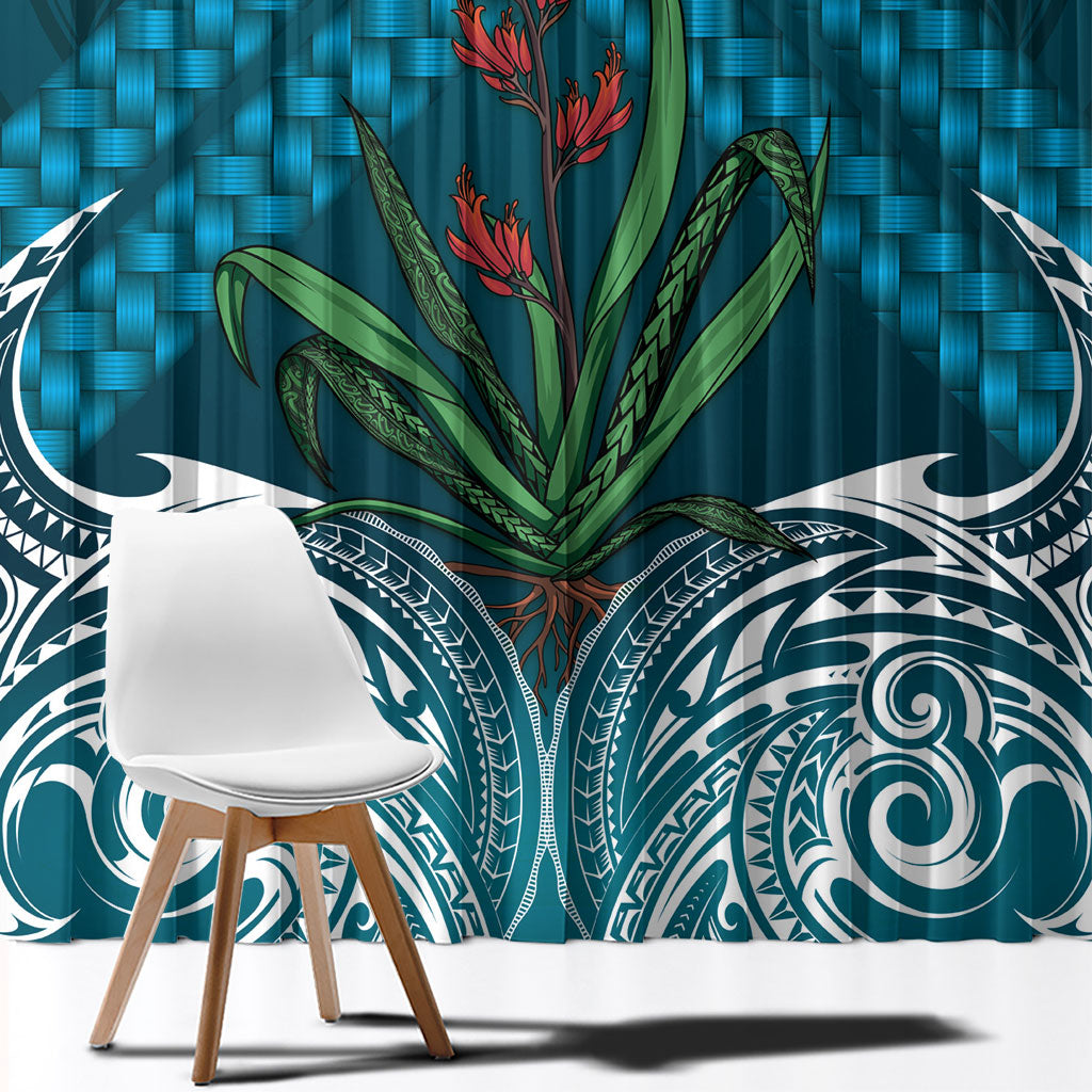 Rongoa Maori New Zealand Harakeke Window Curtain NZ Weaving Pattern Dark Teal LT14 - Polynesian Pride