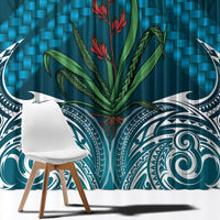 Rongoa Maori New Zealand Harakeke Window Curtain NZ Weaving Pattern Dark Teal LT14 - Polynesian Pride