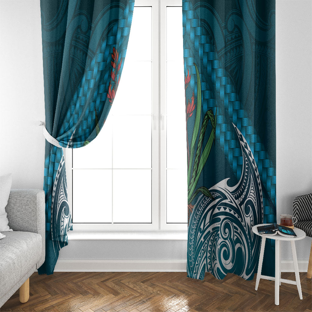 Rongoa Maori New Zealand Harakeke Window Curtain NZ Weaving Pattern Dark Teal LT14 - Polynesian Pride