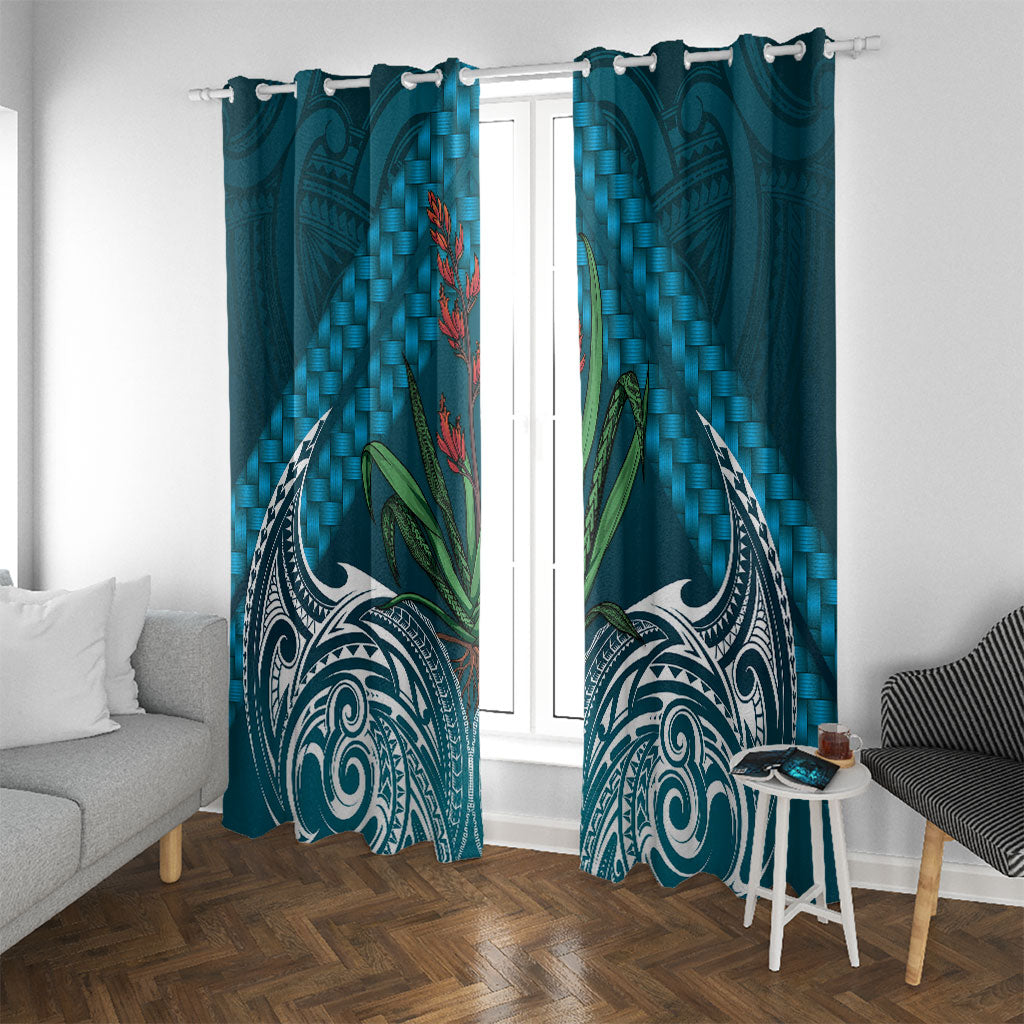 Rongoa Maori New Zealand Harakeke Window Curtain NZ Weaving Pattern Dark Teal LT14 With Grommets Dark Teal - Polynesian Pride
