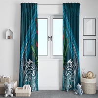 Rongoa Maori New Zealand Harakeke Window Curtain NZ Weaving Pattern Dark Teal LT14 - Polynesian Pride