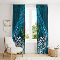 Rongoa Maori New Zealand Harakeke Window Curtain NZ Weaving Pattern Dark Teal LT14 - Polynesian Pride
