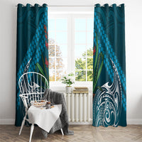 Rongoa Maori New Zealand Harakeke Window Curtain NZ Weaving Pattern Dark Teal LT14 - Polynesian Pride