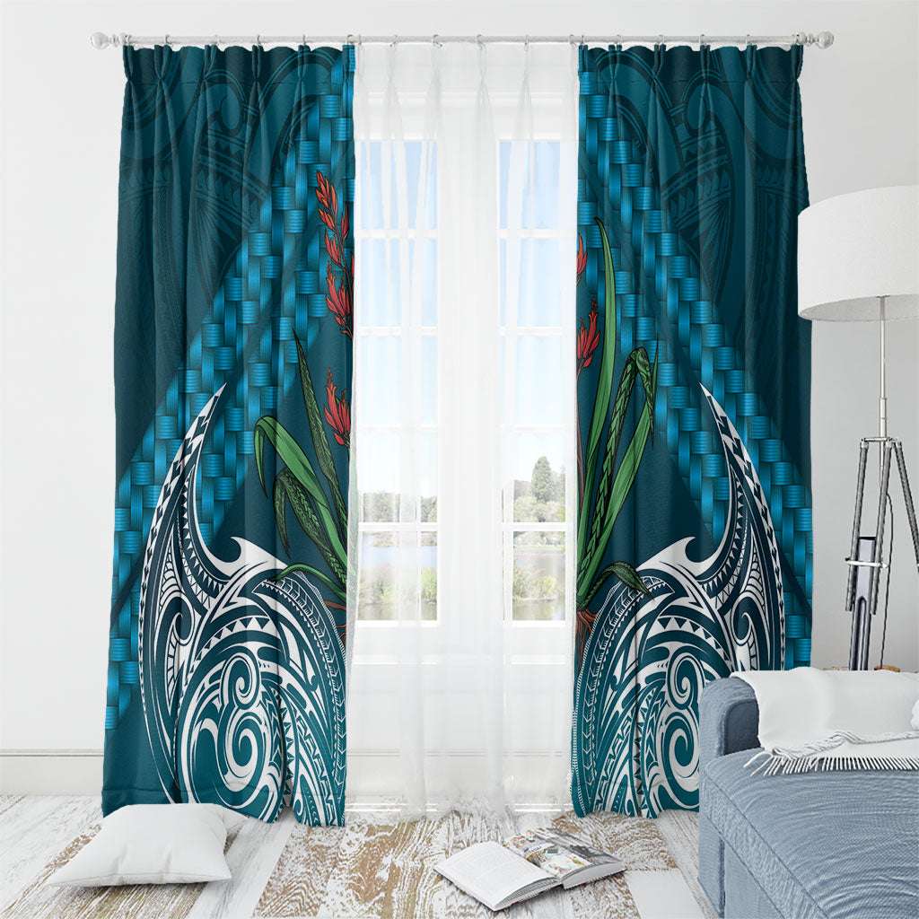 Rongoa Maori New Zealand Harakeke Window Curtain NZ Weaving Pattern Dark Teal LT14 - Polynesian Pride