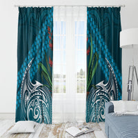 Rongoa Maori New Zealand Harakeke Window Curtain NZ Weaving Pattern Dark Teal LT14 - Polynesian Pride