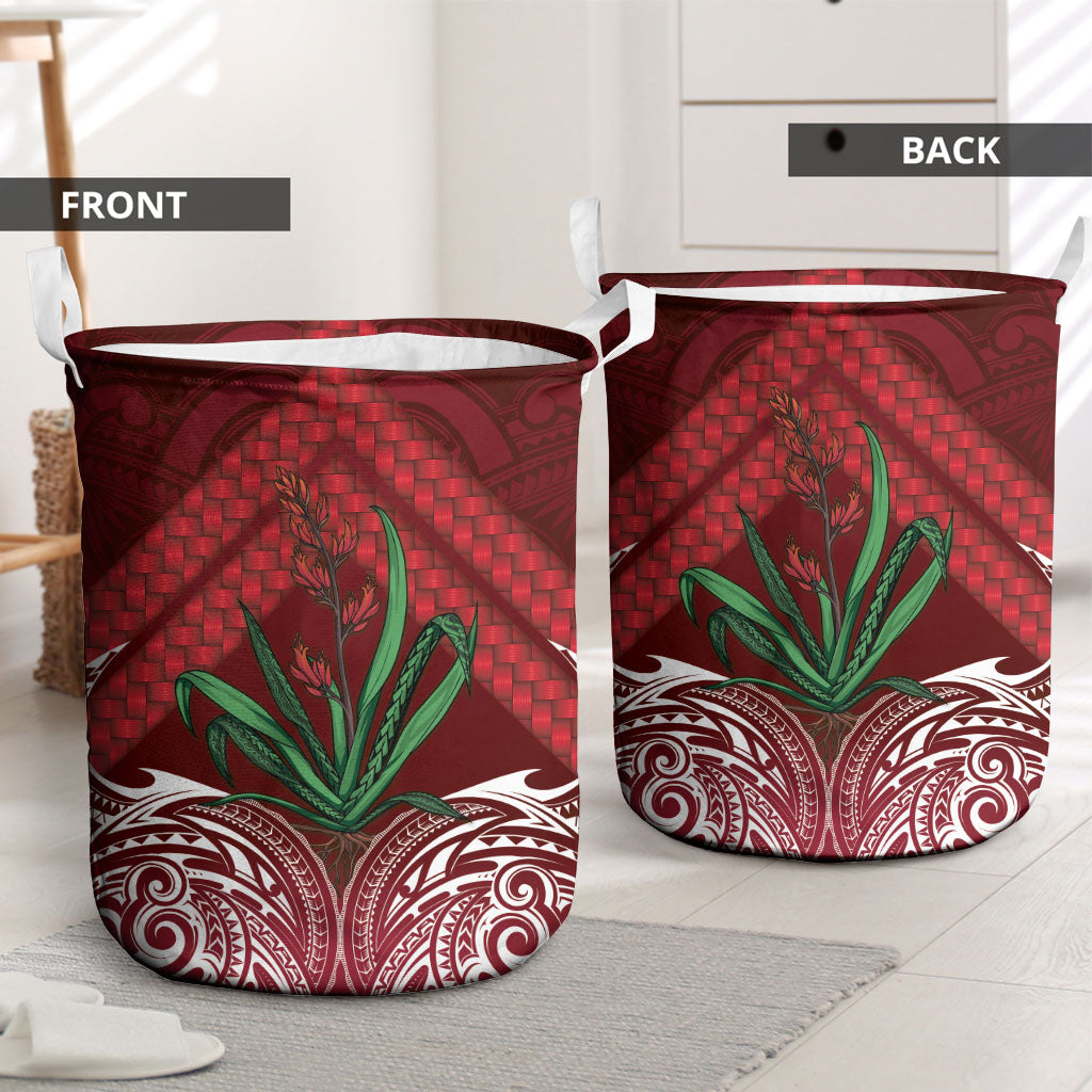 Rongoa Maori New Zealand Harakeke Laundry Basket NZ Weaving Pattern Red LT14 - Polynesian Pride