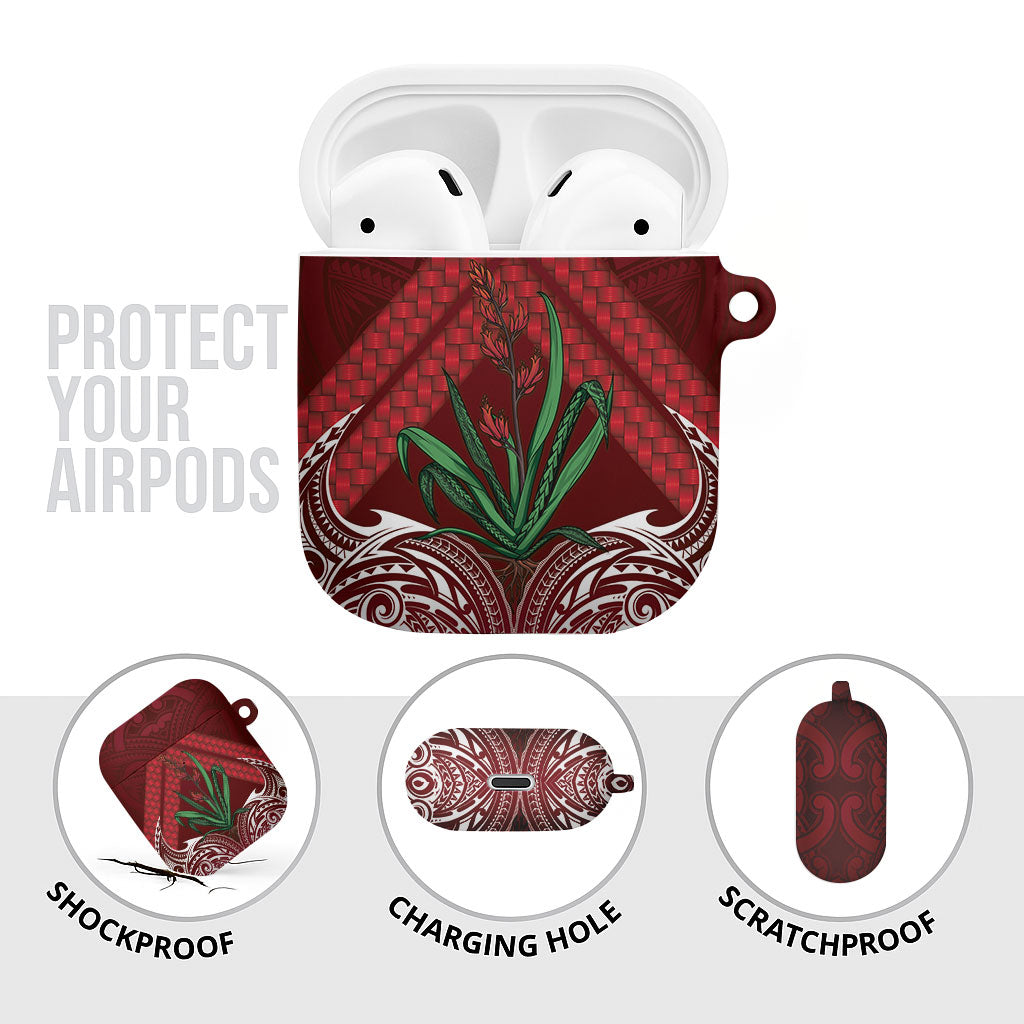 Rongoa Maori New Zealand Harakeke AirPods Case NZ Weaving Pattern Red LT14 - Polynesian Pride