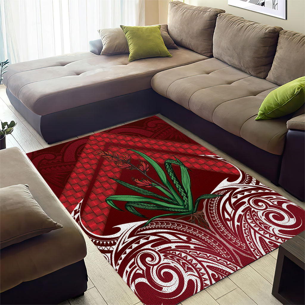 Rongoa Maori New Zealand Harakeke Area Rug NZ Weaving Pattern Red LT14 - Polynesian Pride