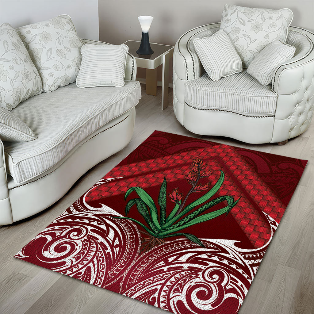 Rongoa Maori New Zealand Harakeke Area Rug NZ Weaving Pattern Red LT14 - Polynesian Pride