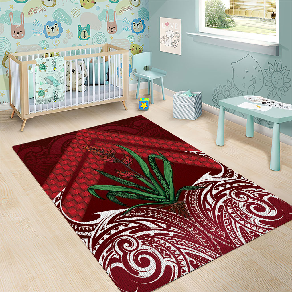 Rongoa Maori New Zealand Harakeke Area Rug NZ Weaving Pattern Red LT14 - Polynesian Pride