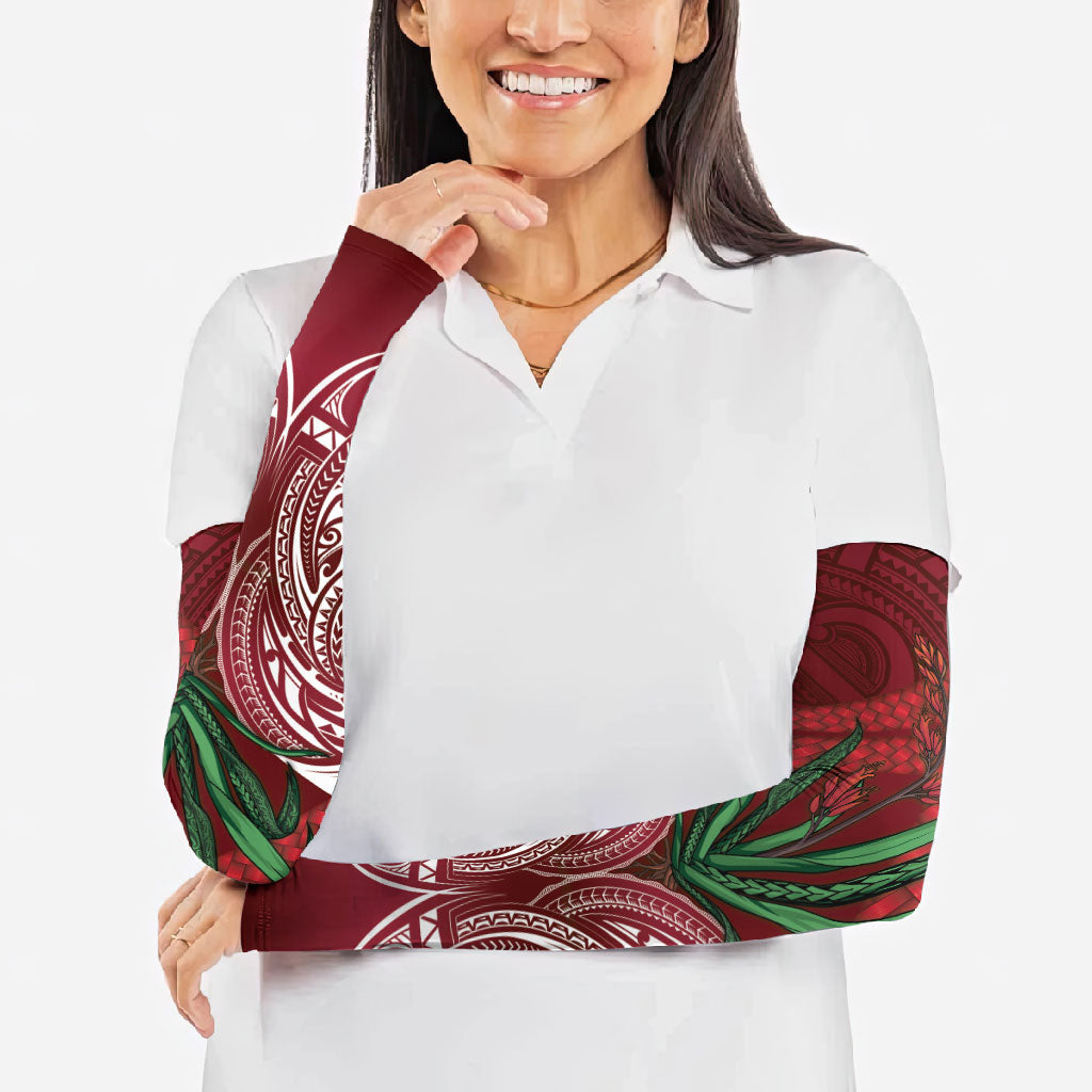 Rongoa Maori New Zealand Harakeke Arm Sleeves NZ Weaving Pattern Red LT14 - Polynesian Pride
