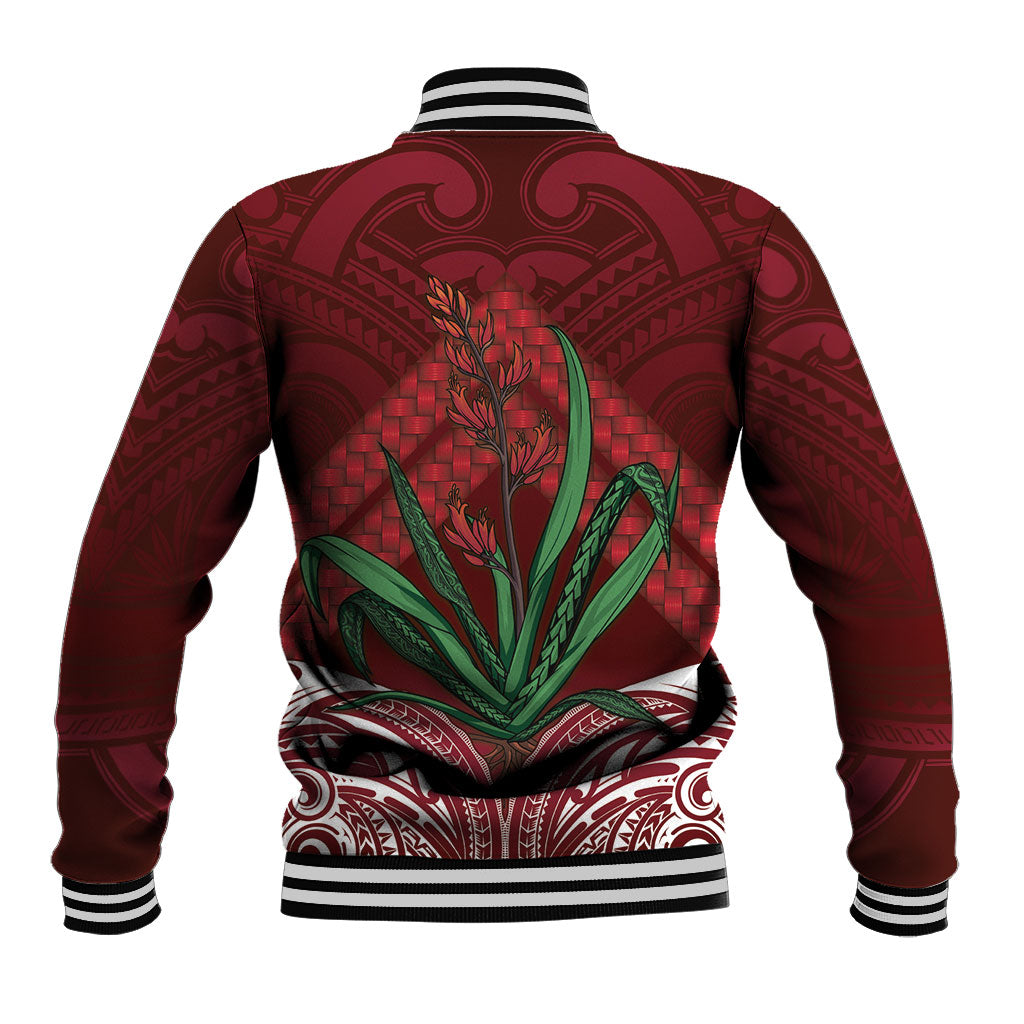 Rongoa Maori New Zealand Harakeke Baseball Jacket NZ Weaving Pattern Red LT14 - Polynesian Pride