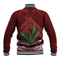 Rongoa Maori New Zealand Harakeke Baseball Jacket NZ Weaving Pattern Red LT14 - Polynesian Pride