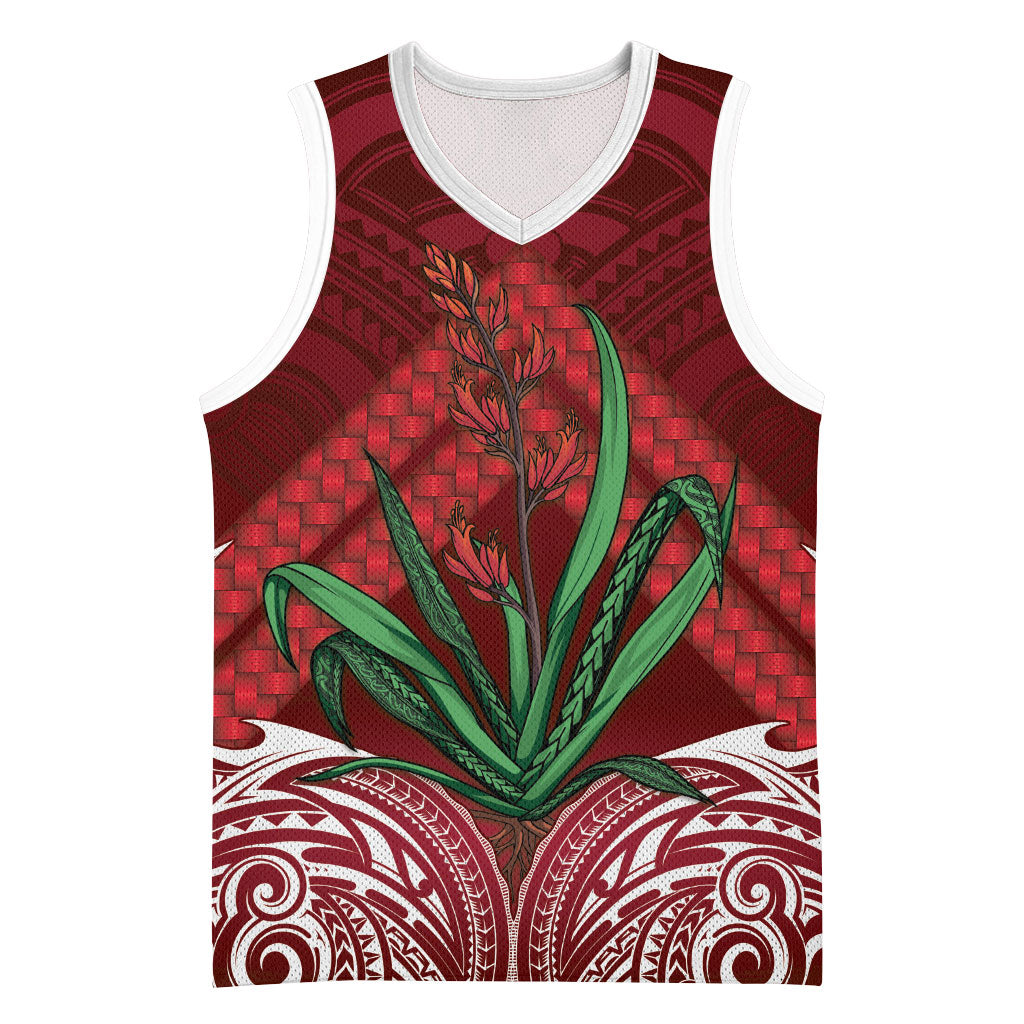Rongoa Maori New Zealand Harakeke Basketball Jersey NZ Weaving Pattern Red LT14 Unisex Red - Polynesian Pride