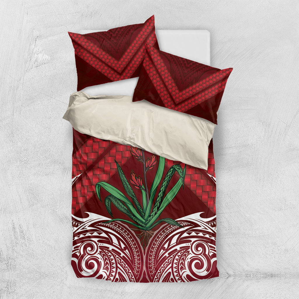 Rongoa Maori New Zealand Harakeke Bedding Set NZ Weaving Pattern Red LT14 US Twin 172cm x 218cm Red - Polynesian Pride
