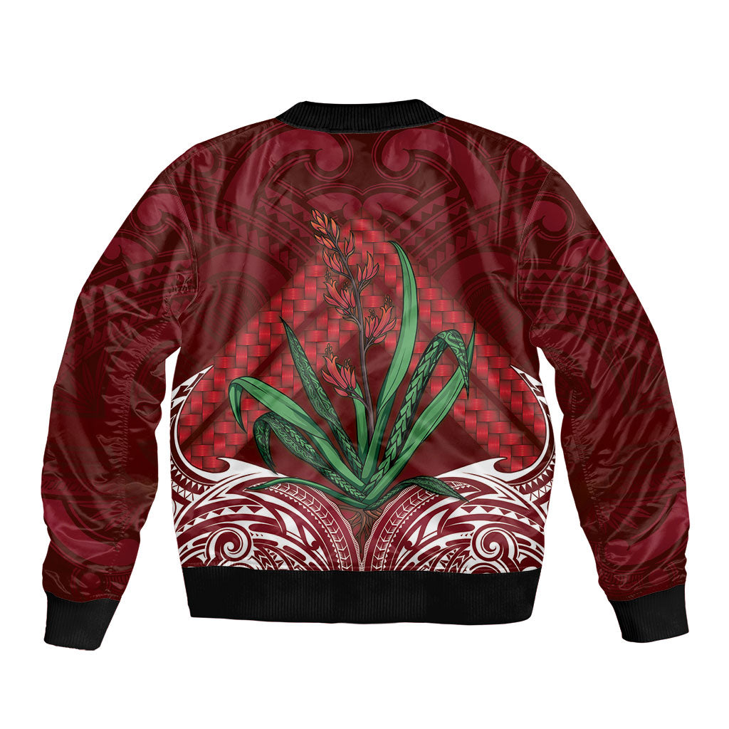 Rongoa Maori New Zealand Harakeke Bomber Jacket NZ Weaving Pattern Red LT14 - Polynesian Pride