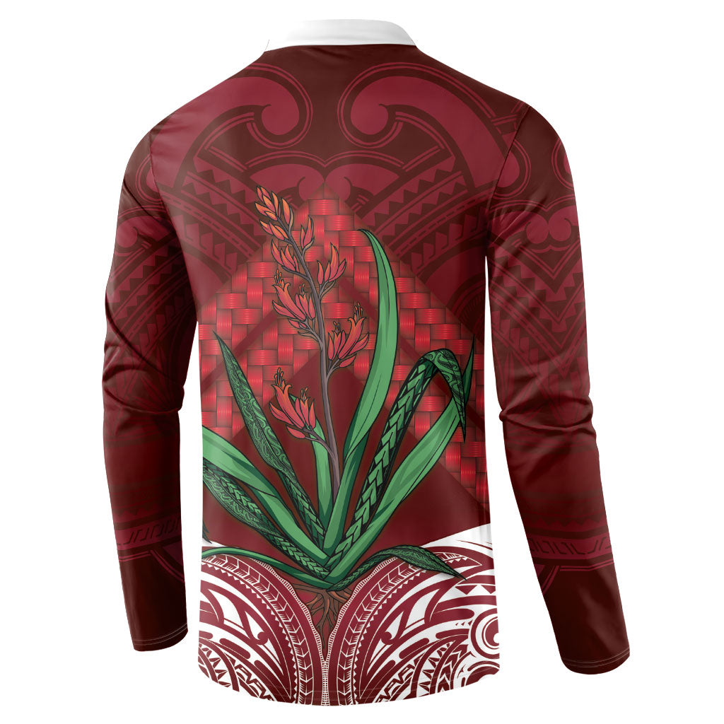 Rongoa Maori New Zealand Harakeke Button Sweatshirt NZ Weaving Pattern Red LT14 - Polynesian Pride