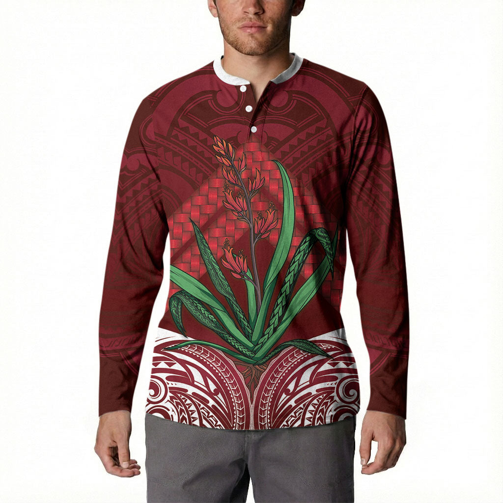 Rongoa Maori New Zealand Harakeke Button Sweatshirt NZ Weaving Pattern Red LT14 - Polynesian Pride