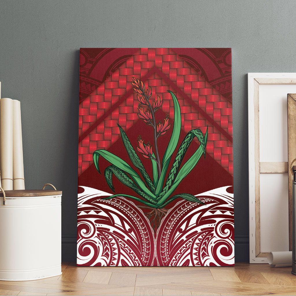 Rongoa Maori New Zealand Harakeke Canvas Wall Art NZ Weaving Pattern Red LT14 - Polynesian Pride