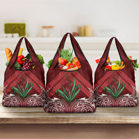Rongoa Maori New Zealand Harakeke Grocery Bag NZ Weaving Pattern Red LT14 3-pack One Size Red - Polynesian Pride