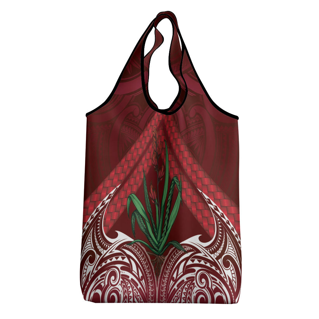 Rongoa Maori New Zealand Harakeke Grocery Bag NZ Weaving Pattern Red LT14 - Polynesian Pride