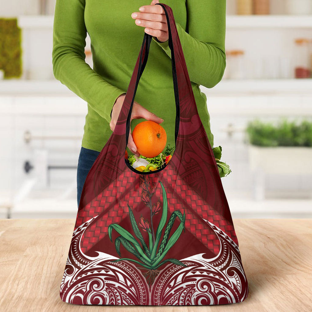 Rongoa Maori New Zealand Harakeke Grocery Bag NZ Weaving Pattern Red LT14 - Polynesian Pride